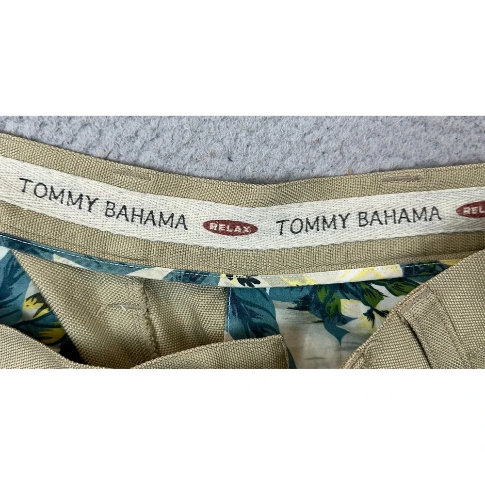 Tommy Bahama 100% Silk Pants Mens 34 Relax Pleated Tan Cuffed Casual Chino EUC
